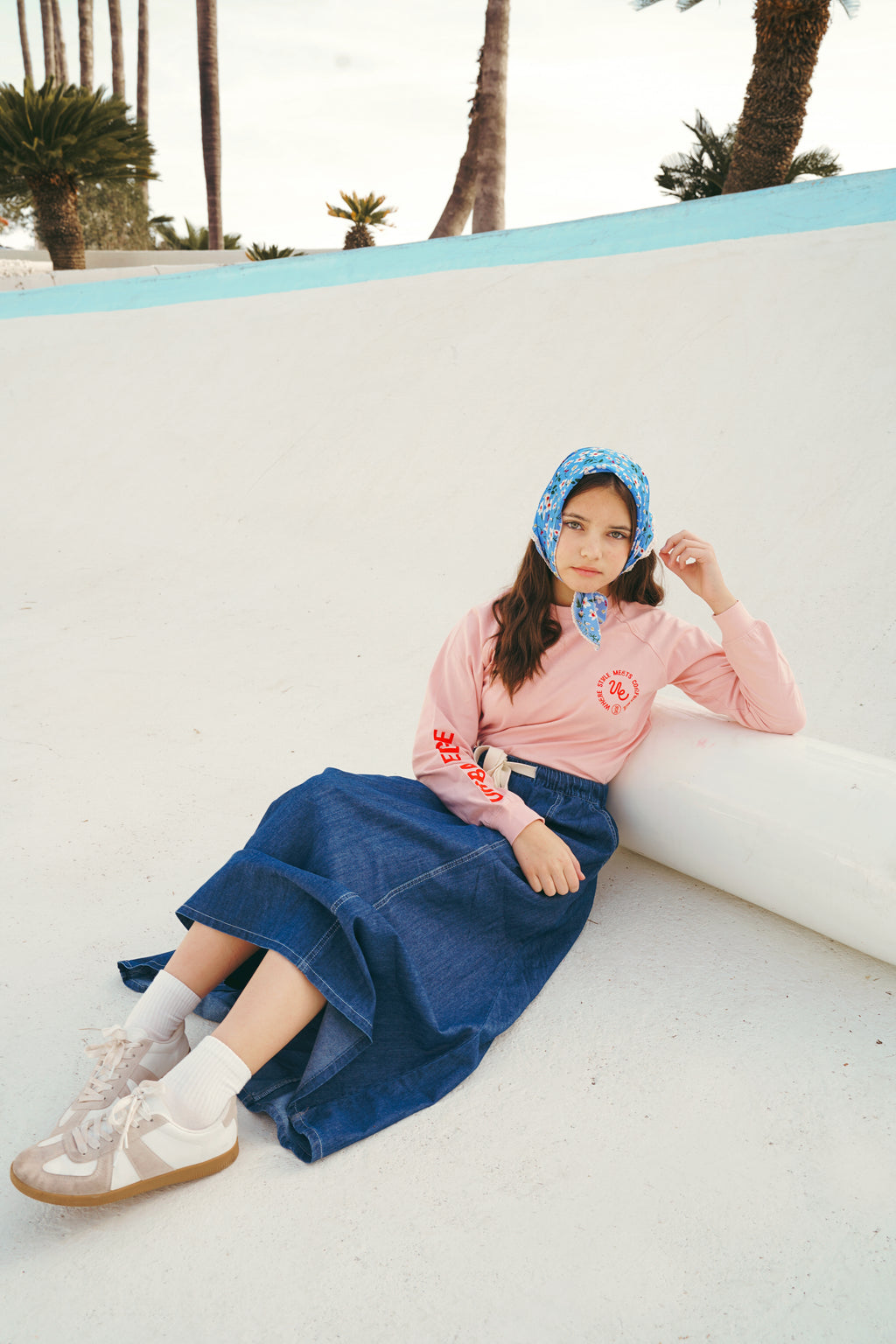 Drawstring Navy Denim Skirt