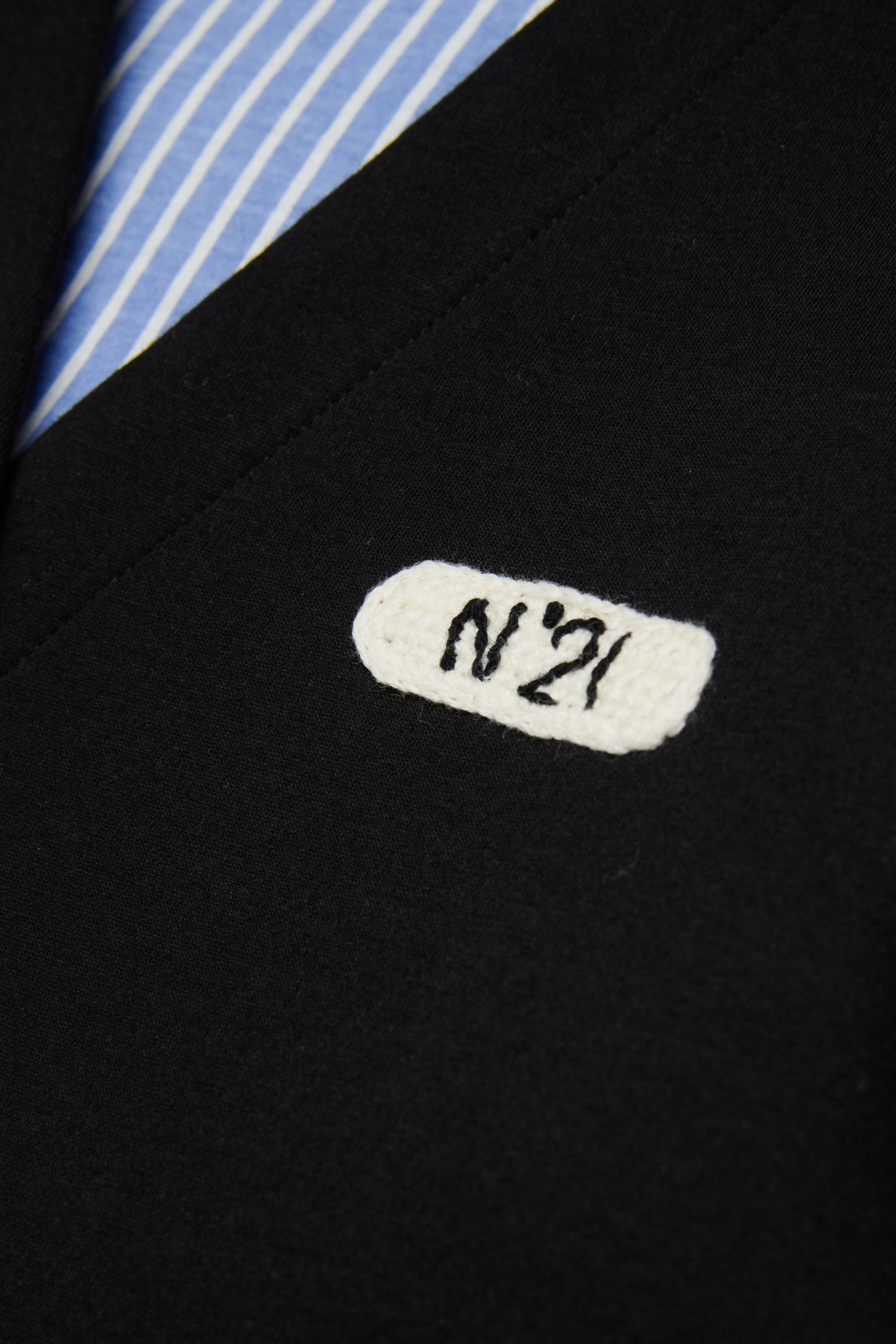 NEOPRENE VNECK CARDIGAN WITH BLUE STRIPE LINING  BLACK