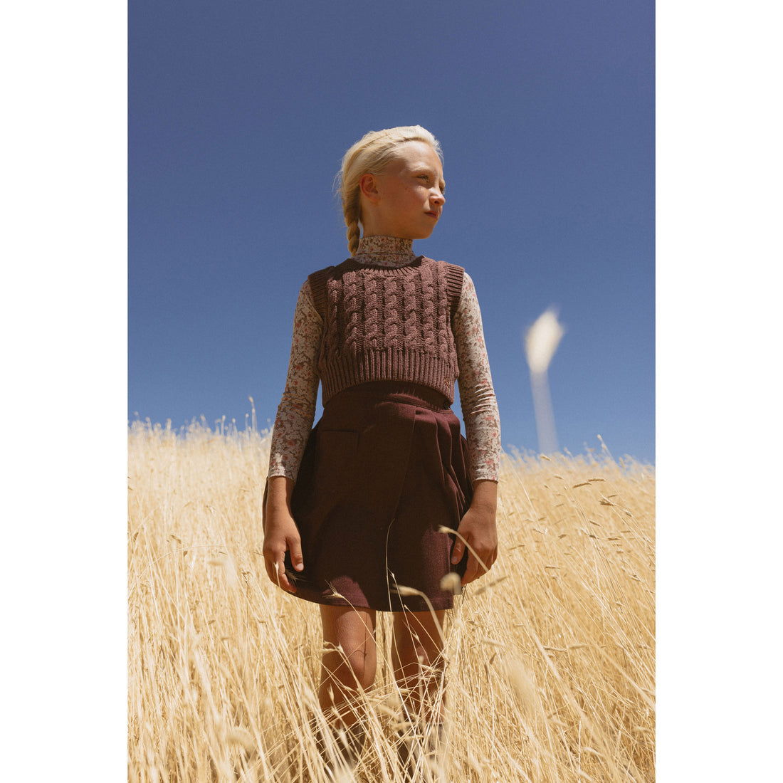 Falda plisada de lana color berenjena de L by Ladida lbl24