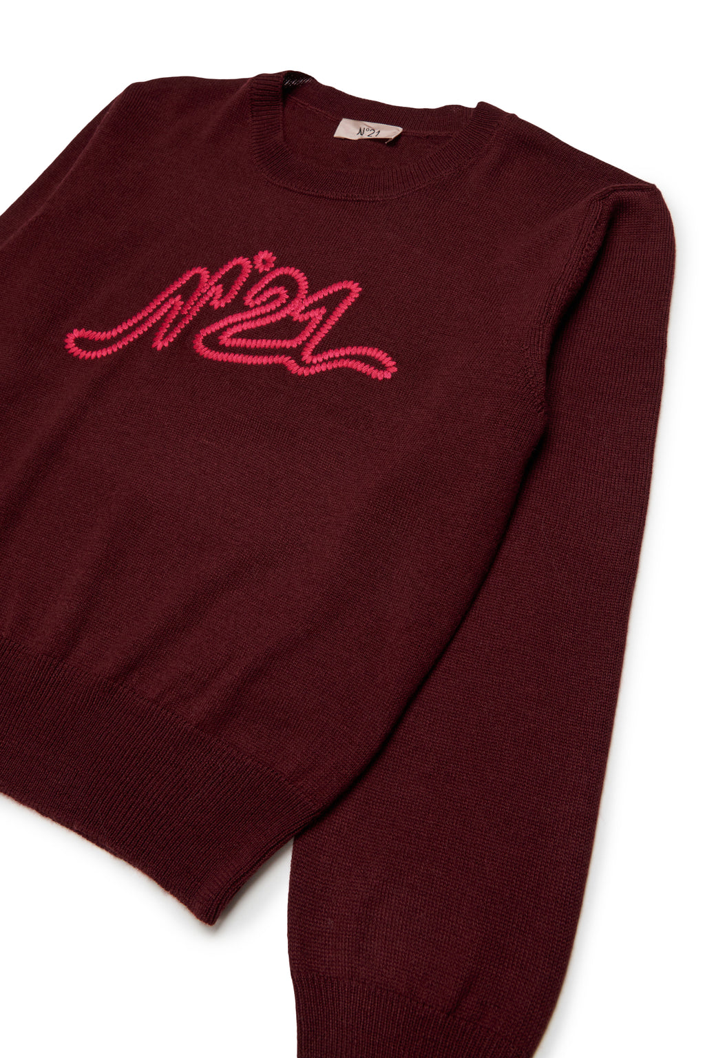 KNIT SWEATER WITH EMBROIDERED CONTRAST LOGO MAROON
