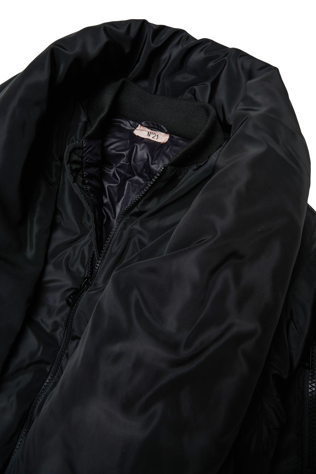 SHORT PUFFER JACKET WITH ATTACHED SCARF - BLACK