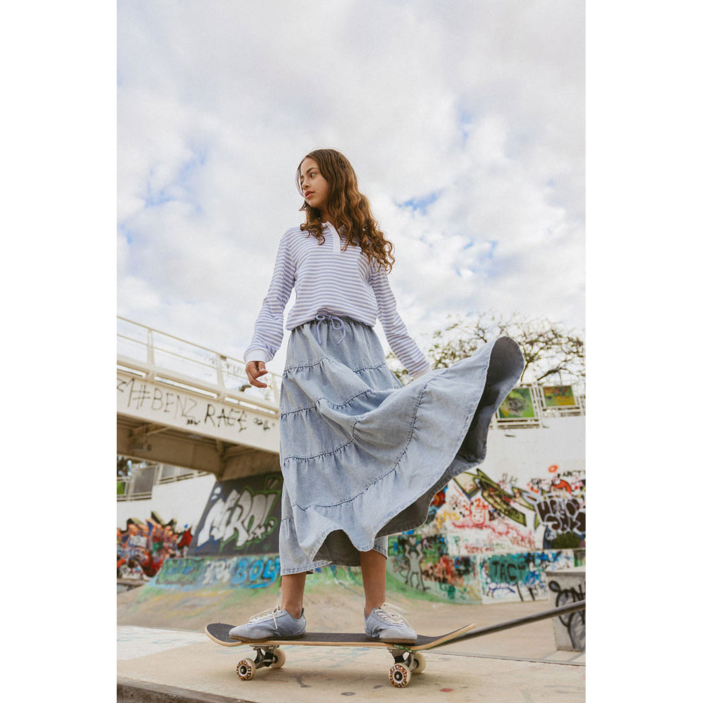 CH25137 Denim Tiered Skirt