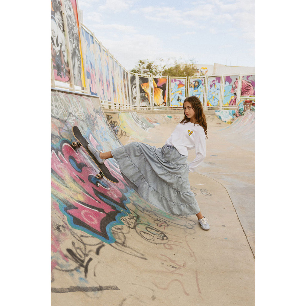 CH25137 Denim Tiered Skirt