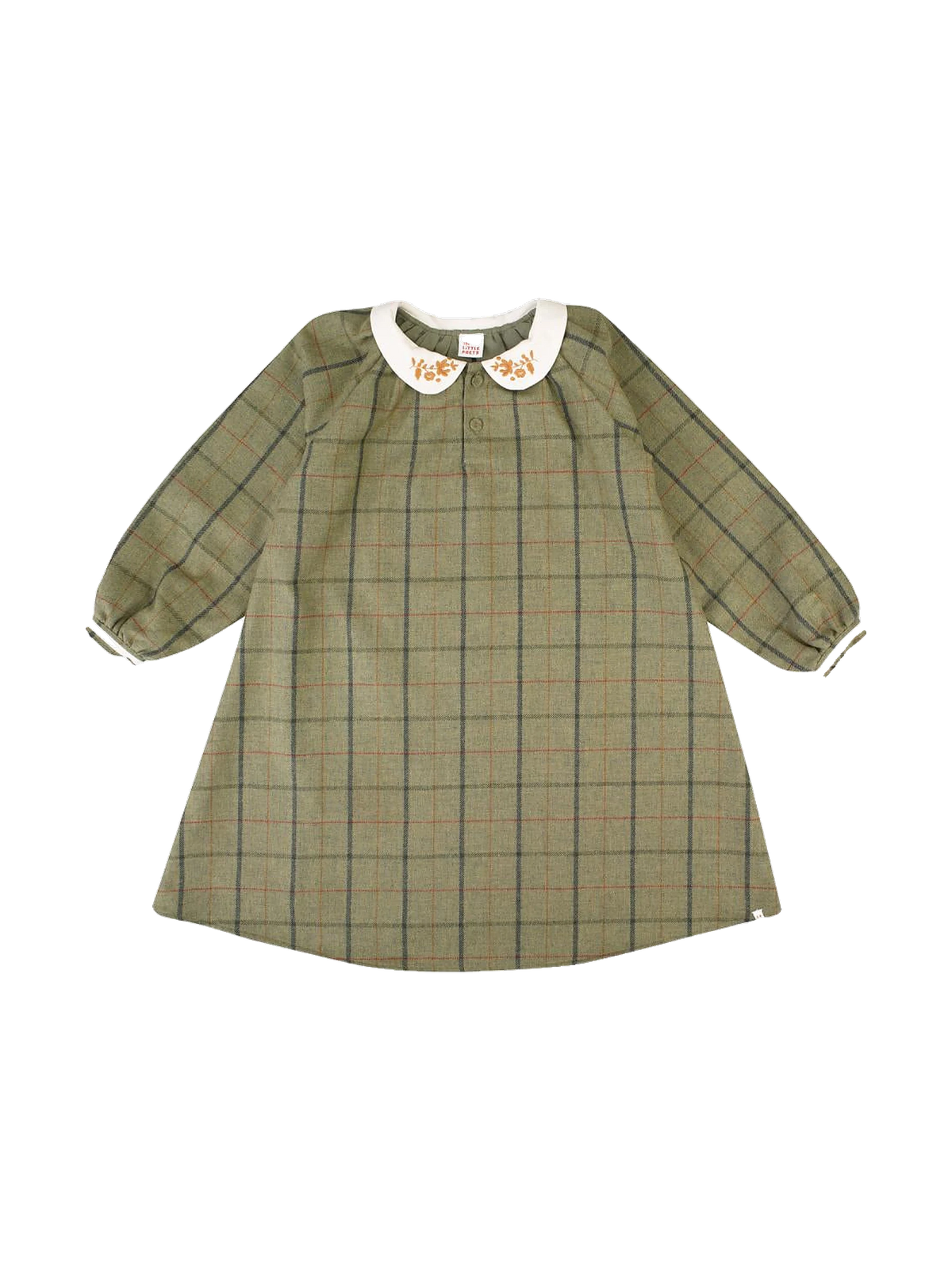 The Little Poets kids Sophia Green Tartan Midi Dress With Embroidery