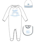Pegaso Footie Set With Hat and Bib BLUE