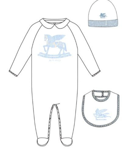 Pegaso Footie Set With Hat and Bib BLUE