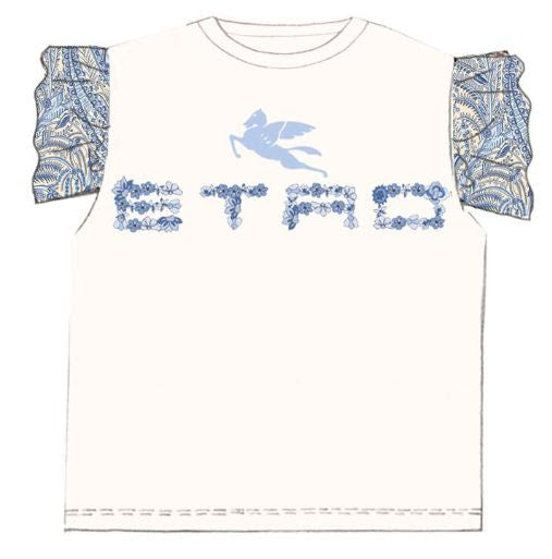 FLORAL LOGO TEE WITH PAISLEY PRINT FLUTTER SLEEVE