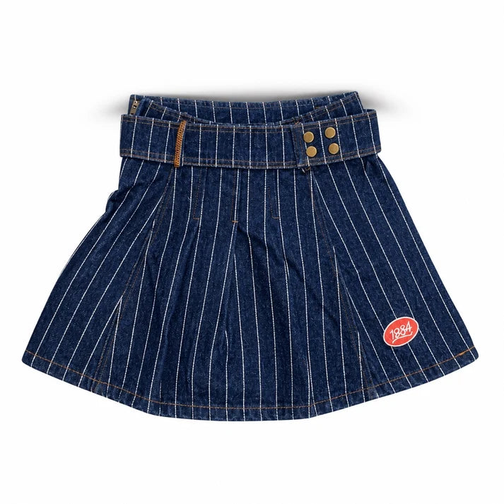 Striped Denim Pleated Skirt